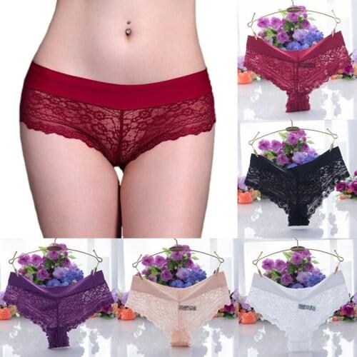 Sexy Panties Women Mid Waist Lace Thongs Strings Underwear Ladies Hollow Out Underpants Imitation Lingerie Female 2020 New