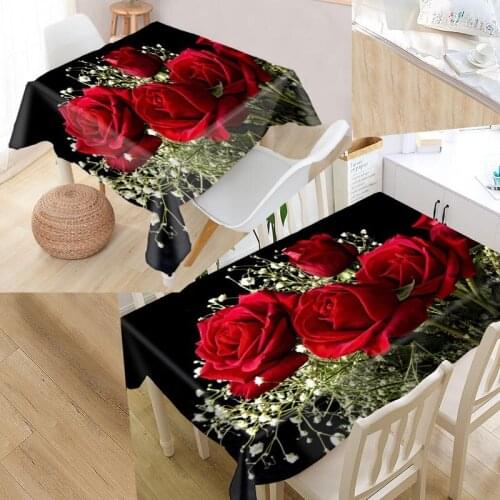Custom Flower Rose Table Cloth Oxford Fabric Rectangular Waterproof Oilproof Table Cover Family Party Tablecloth