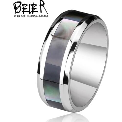 BEIER Stainless High Polished Black Stripe For Man, Steel Mans Wedding Fashion Jewelry Ring BR-R027