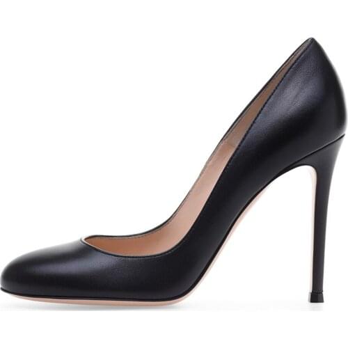 Women Shoes Pure Black Round Head High Heel Single Shoe Office Fashion Banquet Womens Pumps Thin Heels Sheepskin Shallow Sandal