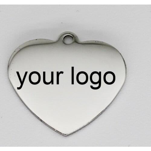 High Quality Stainless Steel Custom Charm Metal Charms Heart Shape Engrave Customized logo with small quantity