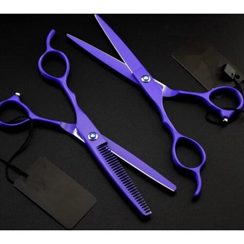 High quality Left handed Voilet cut hair scissors set haircut thinning shears make up cutting barber tools hairdressing scissors