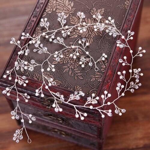 White Crystal Beads Long Headband Simulated Pearl Bridal Tiaras de Noiva Headpiece Women Wedding Hair Jewelry Accessories BH