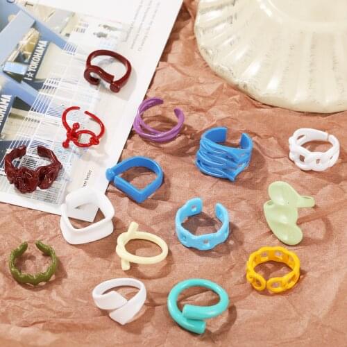 2021 Korea Hand Painted Irregular Open Rings for Women Fashion Colorful Metal Dripping Oil Geometric Rings Summer Jewelry Gifts