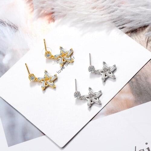 Sole Memory Zircon Crystal Stars Simple Fresh Cute Pentagram 925 Sterling Silver Fashion Female Dangle Earrings SEA481