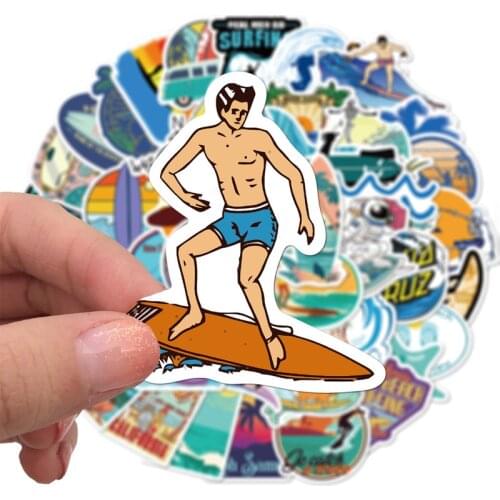 10/50PCS Outdoor Surfing Stickers Summer Sports Tropical Beach Surfing Waterproof Stickers Surfboard Car Skateboard Sticker