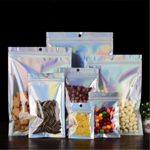 10pcs/lot Laser Zip Lock Bag Laser Foil Pouch Plastic Zip Lock Food Storage Bag Jewelry Packaging Coffee Tea Packaging Bag