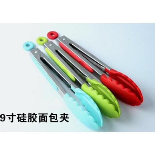 100pcs/lot, 9 inch High Quality silicone Food Vegetable Tongs BBQ Cooking Heat Protection Clips Kitchen Tongs For Food