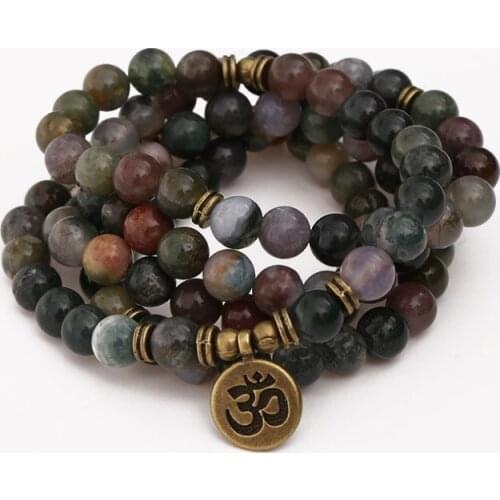 108 beads 8mm elastic adjustable Lotus life tree Buddha OM eye Chakra Reiki agate Onyx Yoga Bracelet necklace ij5f