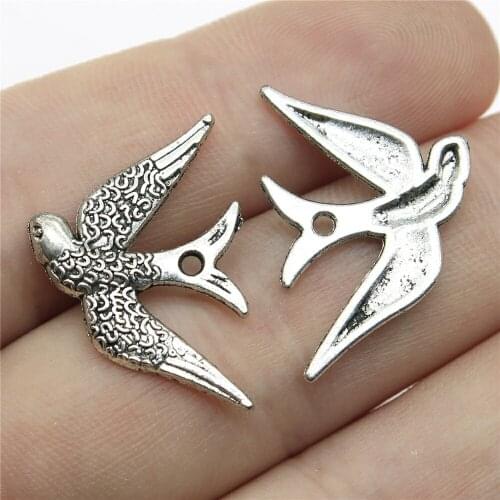 20pcs 25x17mm Swallow Bird Charms Swallow Pendants Antique Silver Color Swallow Bird Pendants