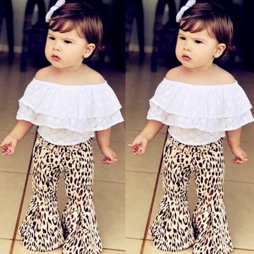 2019 Newborn Baby Clothes Kids Girl Clothing 2pcs set Autumn Long Sleeve T-shirt Tops+Leopard Flared Pants Outfits 1 2 3 4 5 Y
