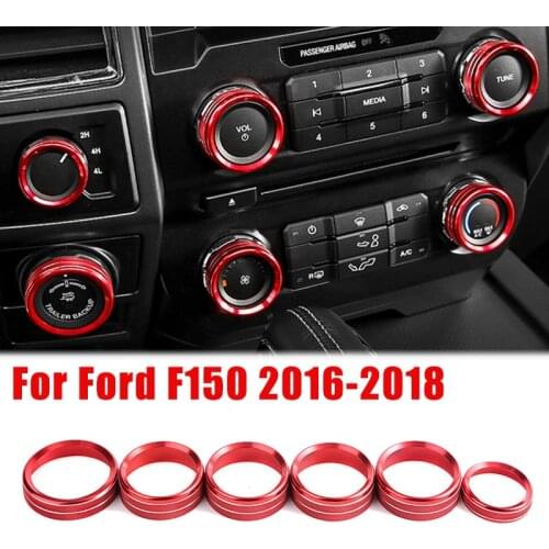 6Pcs Air Conditioner & Audio Switch Knob Ring Cover Trim for Ford F150 2016-2018 Front Control Button Decorative Circle Ring