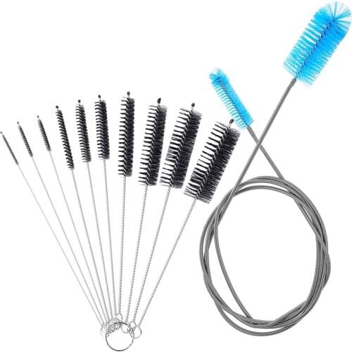 Promotion! Aquarium Filter Brush Set, Flexible Double Ended Bristles Hose Pipe Cleaner with Stainless Steel Long Cleaning Brush