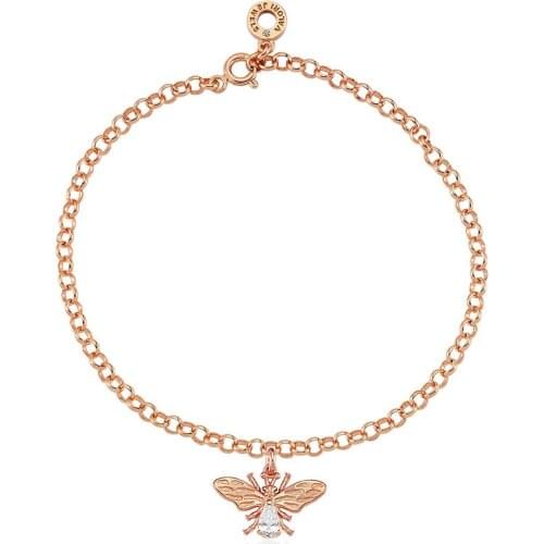 Valori Jewels Lucky Bee, Swarovski Zirconia White Gemstone, Rose Gold Plated, Sterling Silver Bracelet