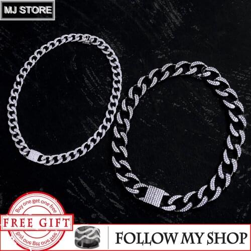 MEIJI S925 Sterling Silver Black Cuban Chain Necklace Female Rock Couple Clavicle Chain Full Zircon Luxury Brand Monaco Jewelry