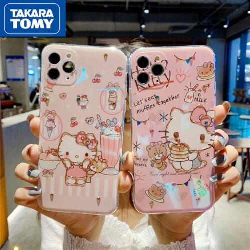 TAKARA TOMY HelloKitty Blu-ray Phone Case for iPhone 7/8P/X/XR/XS/XSMAX/11/12Pro/12min Phone Couple Case Cover