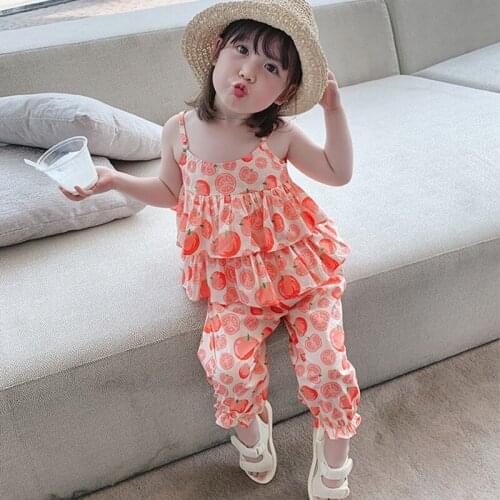Childrens suits 2021 new girls' summer clothes baby fashion clothing sets childrens Korean style camisole two-piece suit