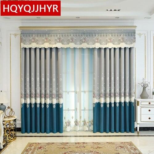 European modern high quality gray green embroidered curtains for bedroom living room windows luxury and elegant custom curtain