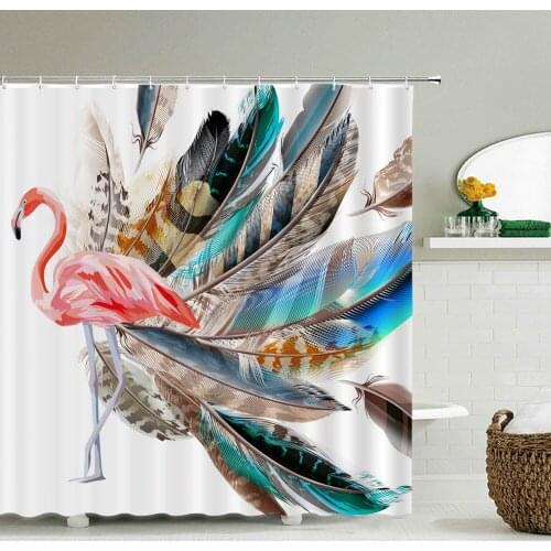 Flamingo Shower Curtains Green Leaf Bathroom Waterproof Polyester Fabric Printing Shower Curtain Decoration Bath Screen