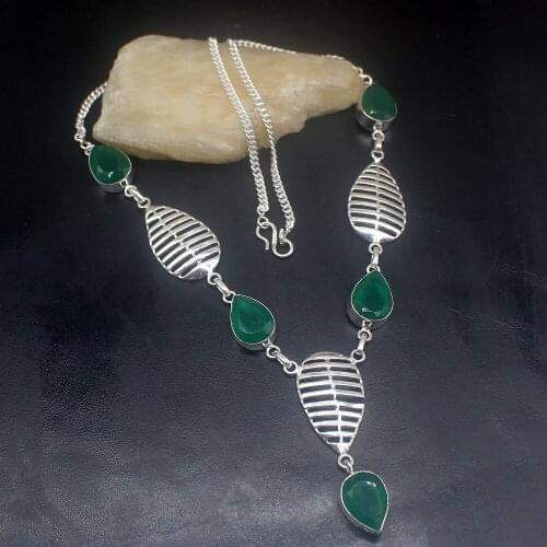 Gemstonefactory Jewelry Big Promotion 925 Silver Natural Unique Green Agate Hot Sale Women Chain Necklace 52cm 202101377