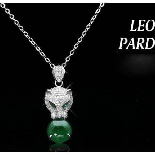 Fine jewelry Leopard head s925 sterling silver inlaid green jade pith luxury zircon noble pendant