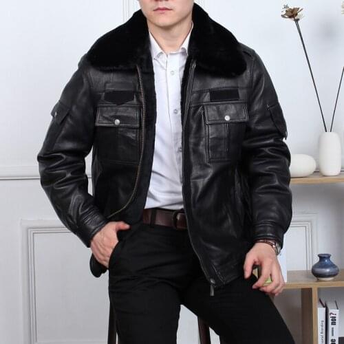 Leather Size Plus Jacket 2021 Winter Men Warm Sheepskin Coatskin Leather Coat Removable Rabbit Fur Tank Military Police L 6XL