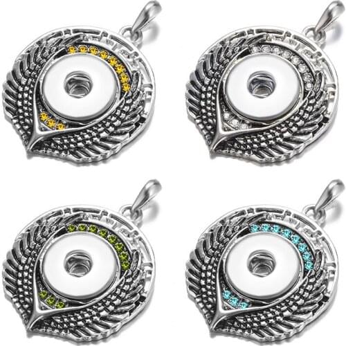 Beauty Fashion Rhinestone pattern Wings snap pendant necklace 60cm chain fit 18mm snap buttons wholesale XL0149 Colorful