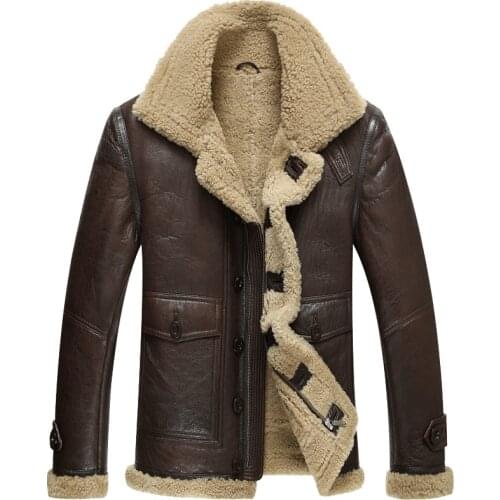 Genuine Leather Winter Jacket Natural Real Sheepskin Coat for Men Lamb Fur Bomber Jackets Plus Size 125-1 MY1224