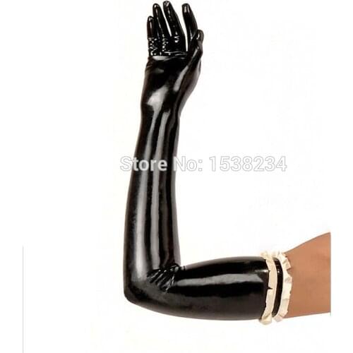 Latex Gloves Rubber Long Gloves Latex Black Wrist purfle pleated side Long Gloves Women Zentai costumes Fetish