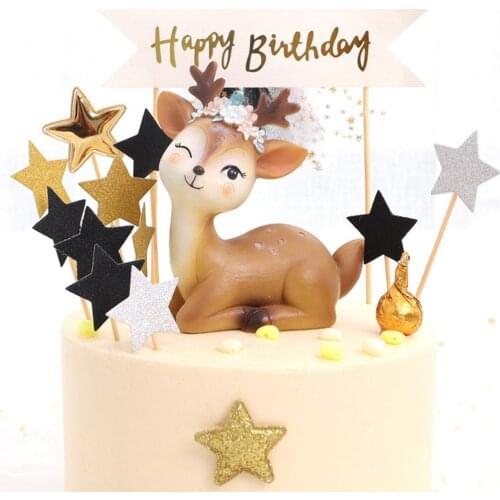 2021 Cute Simulated Sika Deer Cream Cake Decor New Year Party Festival DIY Decorations Baking Supplies Accessories