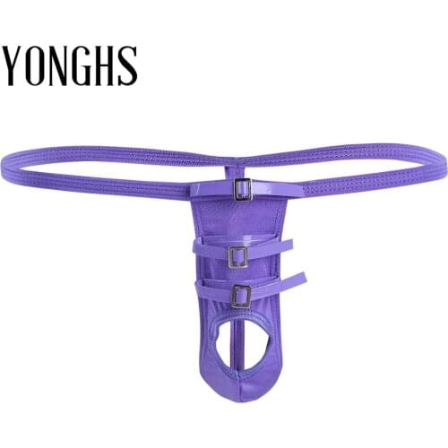 Mens Erotic Lingerie Sex Underwear Open Butt Leather G-string Thong Bikini Briefs Gay Homme Panties with Penis Hole Underpants