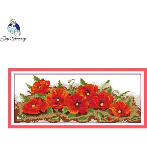 Joy Sunday Needlework DIY Cross stitch Sets For Embroidery kits Seven poppy flowers Counted or Stamped Cross-Stitch