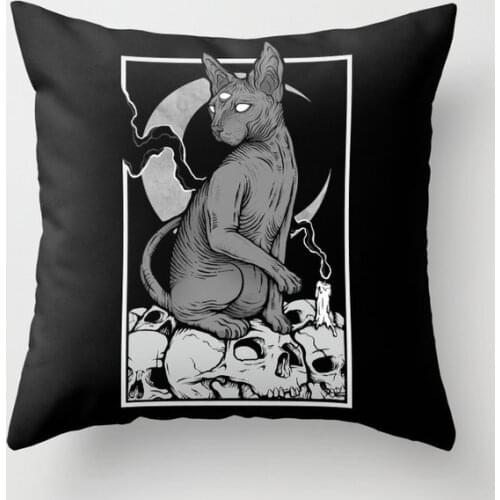 Occult Cat Decorative Pillow Cushion Covers Square Black Pillowcase for Sofa Cotton Linen Pillow Cover
