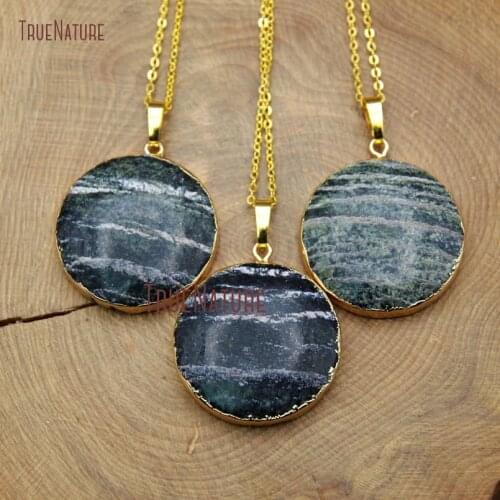 New Design Arrival Zebra Stone Round Shape Pendant Necklace Gold Finish Long Chains Jewelry For Women In 18 inch NM9879