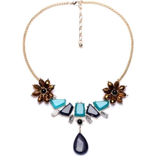 Blue Irregular Geometric Flower Waterdrop Necklace Ali express 2017 New Designer Jewelry Necklace Women Bijoux