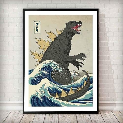 Kids Room Poster The Great Beast Off Kanagawa Art Print Poster Boy Animal Room Decor Wall Canvas Painting Dinosaur Picture Home