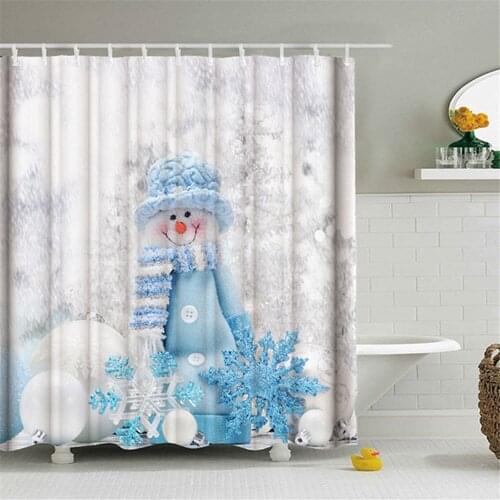 Christmas Shower Curtain with Hooks Bathroom Curtains 3d Shower Curtains Bath Flower Snowflake Waterproof Decoration Curtain