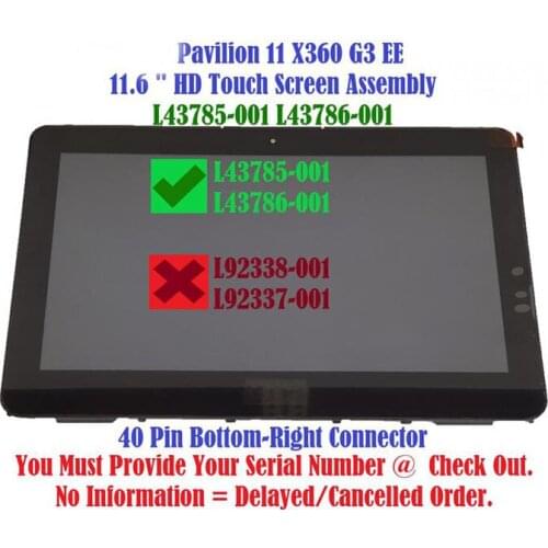 11.6 " HD L43785-001 L43786-001 LCD Touch Screen Assembly For HP Pavilion 11 x360 G3 EE