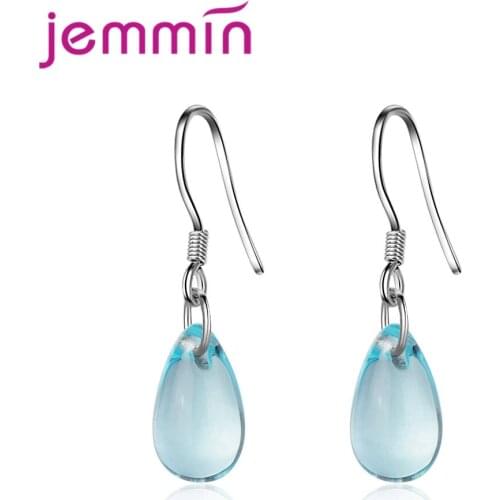 Water Drop Light Blue Crystal Shape Pendant Earrings Top Quality 925 Sterling Silver Paved Micro AAAA Cubic Zirconia Gift