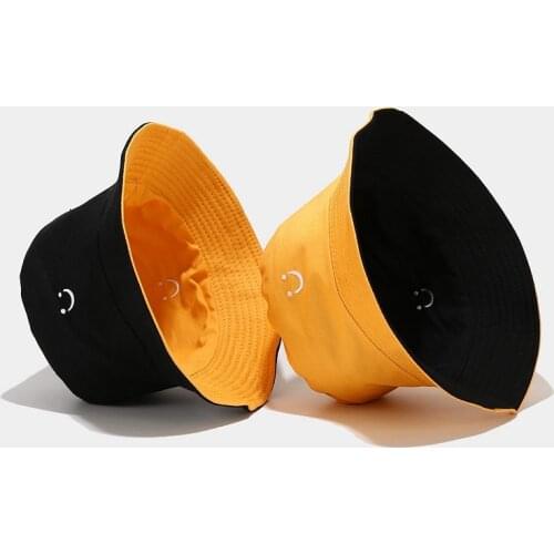 Fashion Double Sided Women Bucket Hat Candy Color Smile Face Sun Hat Ladies Outdoor Travel Beach Caps Fishermen Hats Hip Hop Cap