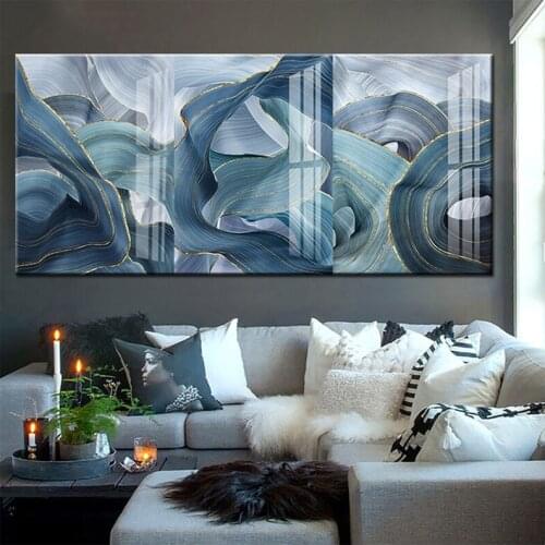 Blue Green Gold Lines Wavy Geometric Nordic Chinese Diy 5d diamond painting full square round diamond embroidery HomeDecorZP-275