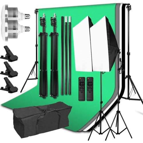 2x2m Background Support System 85W 3200K-5500K Dimmable Softbox Continuous Lighting Kit 2m Tripod Portable Bag for Photo Studio