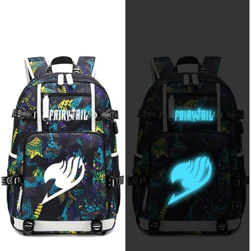 Fairy Tale Anime Backpack USB Port Rucksack Bag Snake Pattern Teenager Student BookBags travel Shoulder Laptop Bag Luminous