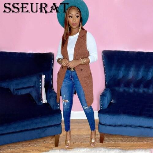 Женские длинные жилеты SSEURAT China At AliExpress