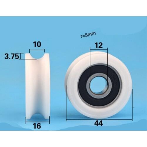 [U1244-16]10PCS high loading 6201RS U groove type bearing roller wheel track rail sliding U wheel pulley 1244U 12*44*16mm