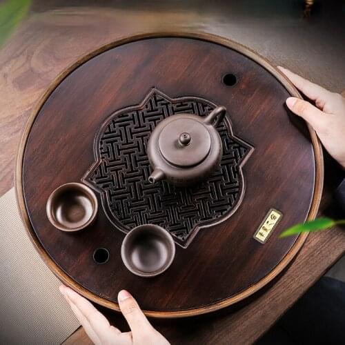 Vintage Chinese Tea Tray Decorative Kung Fu Serving Natural Bamboo Wood Tea Tray Creative Drain Bandeja Kitchen Teaware DH50CP