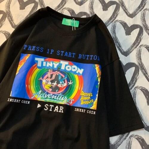 Press 1P Start Button Funny Subor Games Printed Unisex Graphic Tees Plus Size Street Style 80s 90s Cartoon Harajuku Tshirts