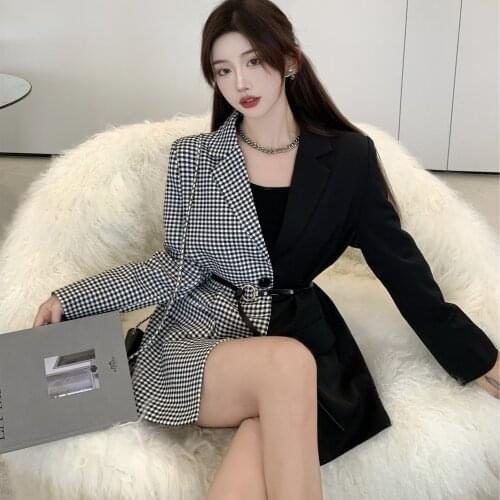 Womens Wear News Blazers Coat Popular Female Fashion Splicing Autumn Plaid Full Sleeve Sashes Korean Version Office Lady
