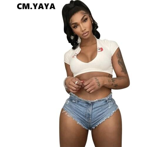 CM.YAYA Women Jeans Zipper Back Diamond Mid Waist Ripped Mini Denim Shorts Sexy Fashion High Streetwear Summer Clothing 2021