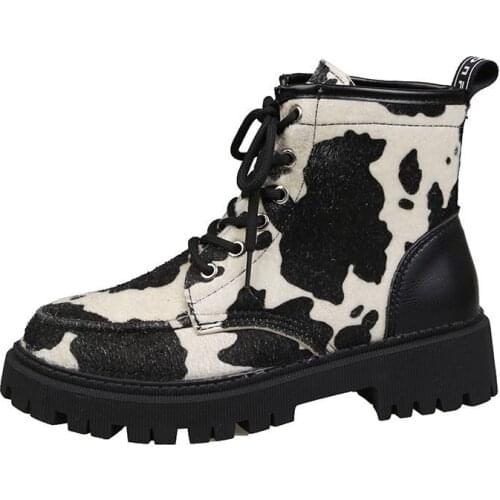 2021 Autumn Spring New Cow Color Short Boots Womens Fashion Summer Boots Round Toe Lace Square Heel Thick-soled Boots